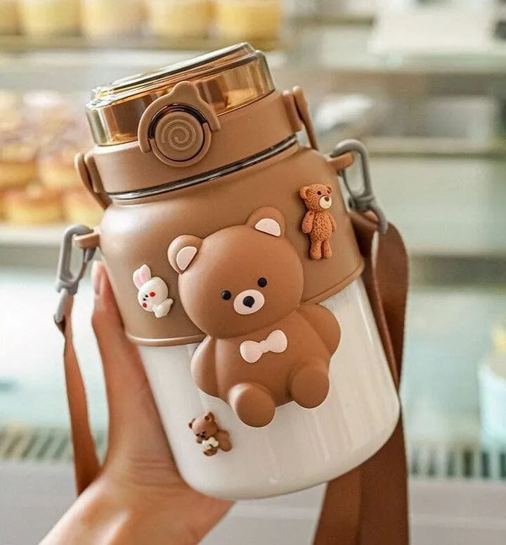 3D Bear Bestie Large Water Bottle w/ Strap - 1100 ml