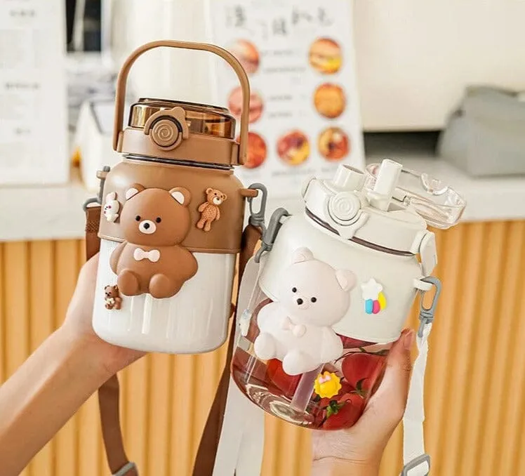 3D Bear Bestie Large Water Bottle w/ Strap - 1100 ml