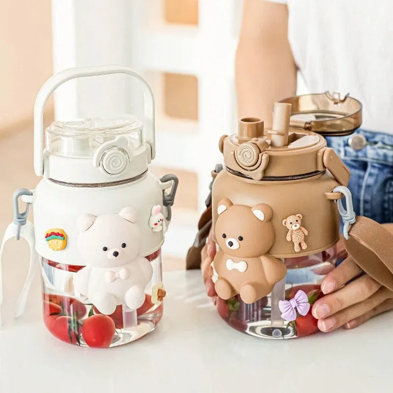 3D Bear Bestie Large Water Bottle w/ Strap - 1100 ml