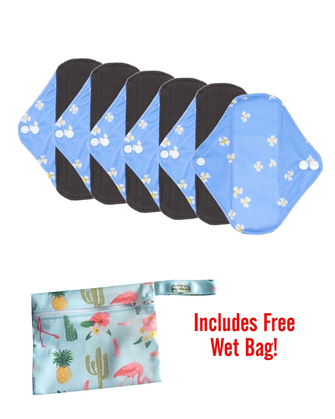 6pc LeakProof Reusable Pads (Includes Free Wet Bag)