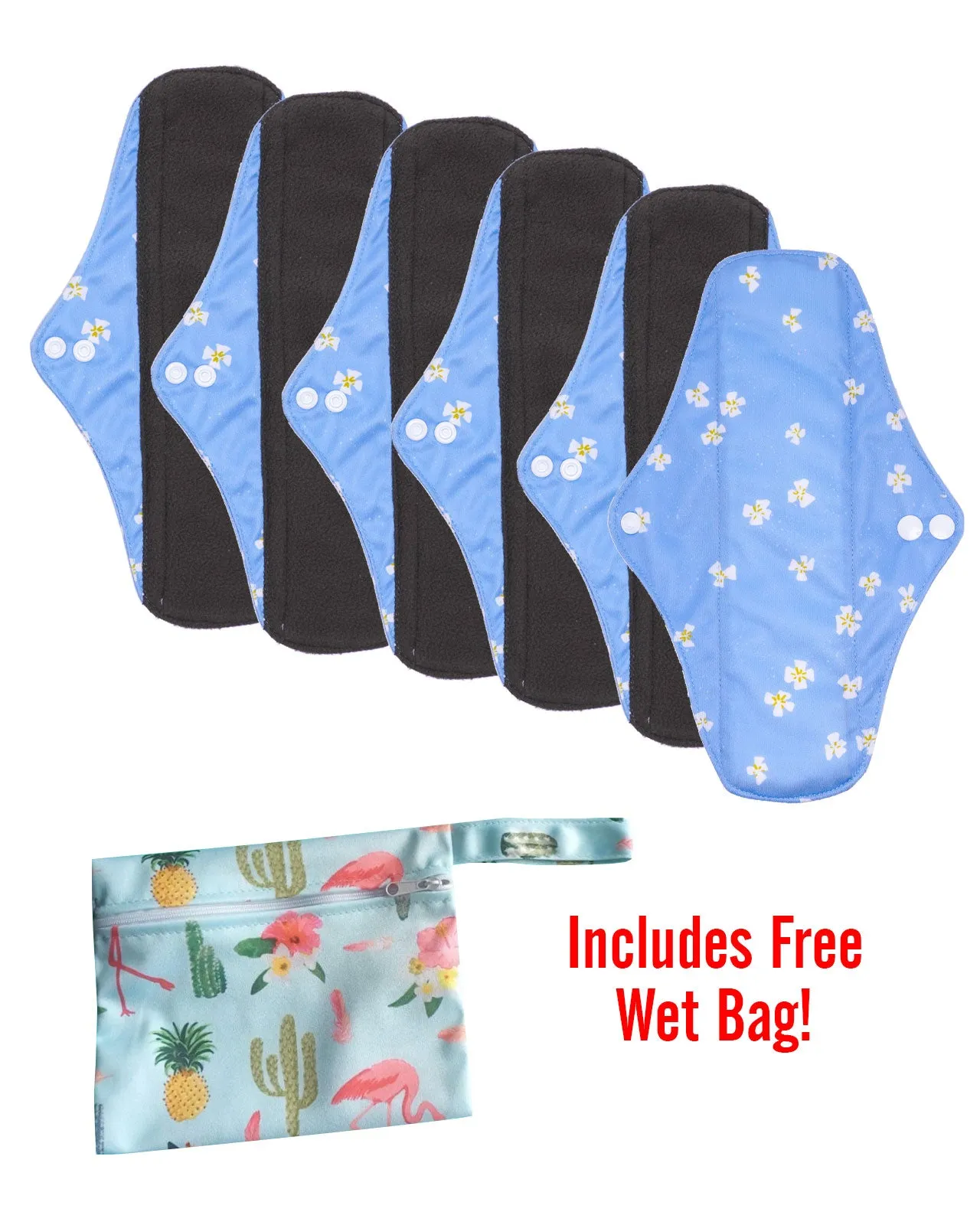 6pc LeakProof Reusable Pads (Includes Free Wet Bag)