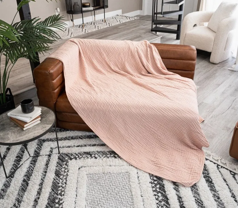 Adult Muslin Cotton Throw - Blush