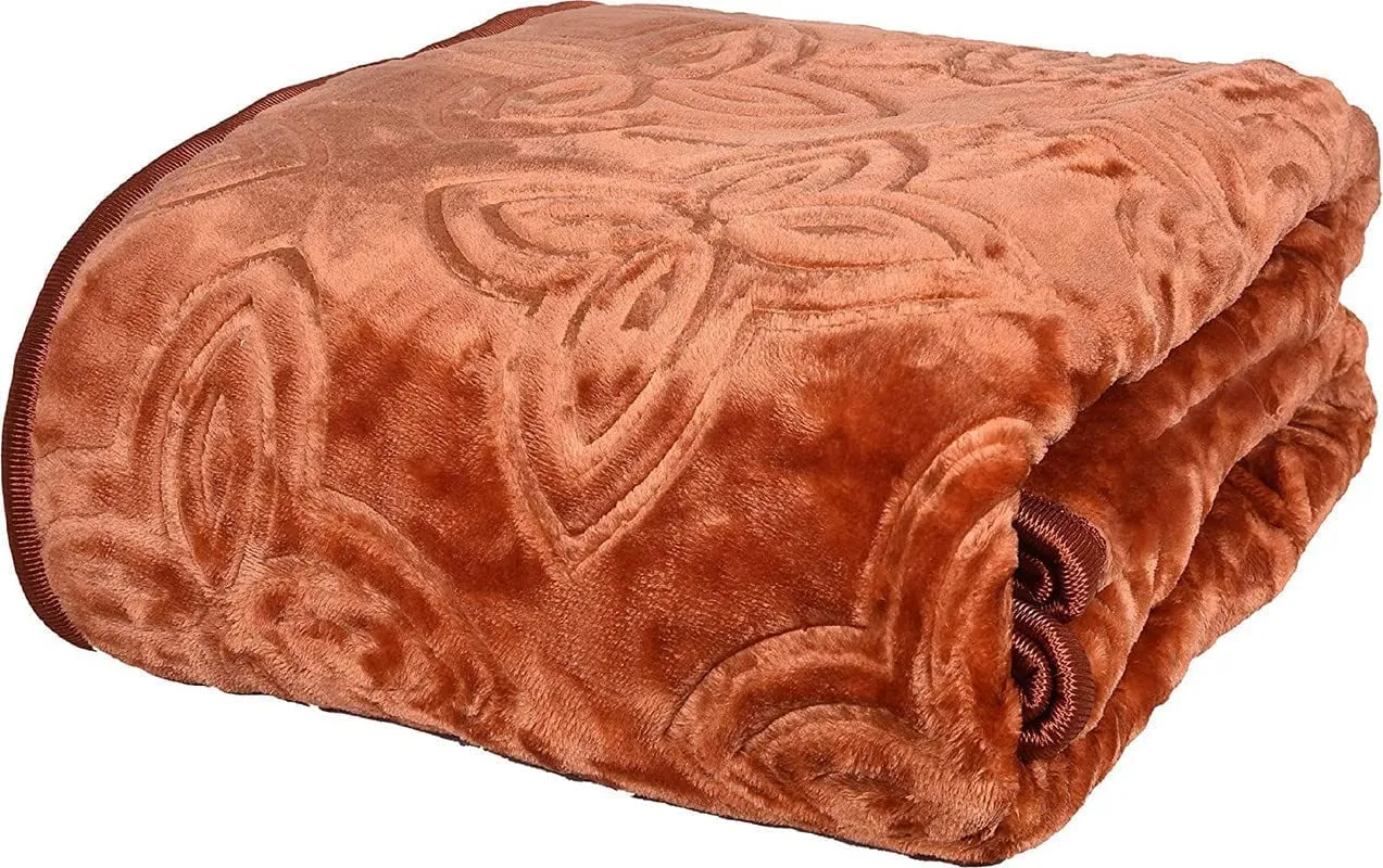 Akarshak Ultra Soft Microfiber Luxurious Embossed Very Warm Korean Mink Single/Double Bed Blanket for Winter (Golden, Double)