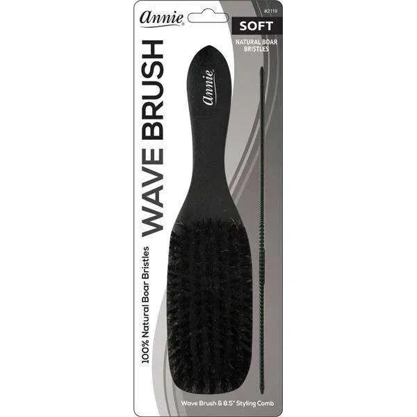 Annie Soft Wood Wave Boar Bristle Brush With Comb 8.5 inch 2119