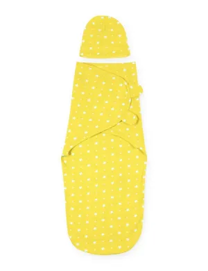 Baby Swaddle Blanket and Cap Set Yellow Star