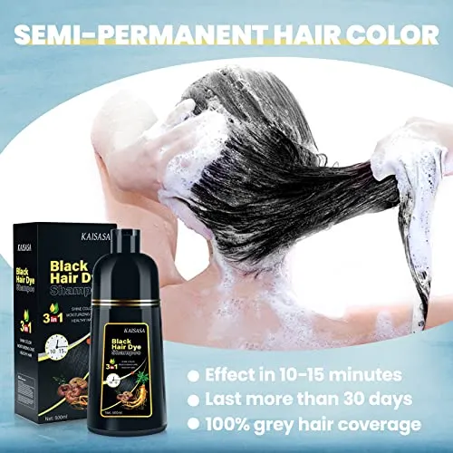 BOJICA Black Hair Dye 3 in 1 Shampoo for Gray Hair, Herbal Ingredients for Women&Men, Dye in Minutes/Semi-Permanent/(17.6 FL OZ)