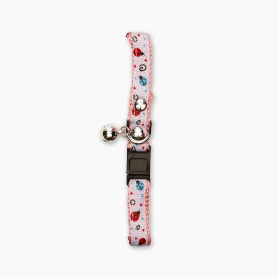 Catit Adjustable Breakaway Nylon Collar with Rivets - Pink and White with Ladybugs - 20-33 cm (8-13 in)