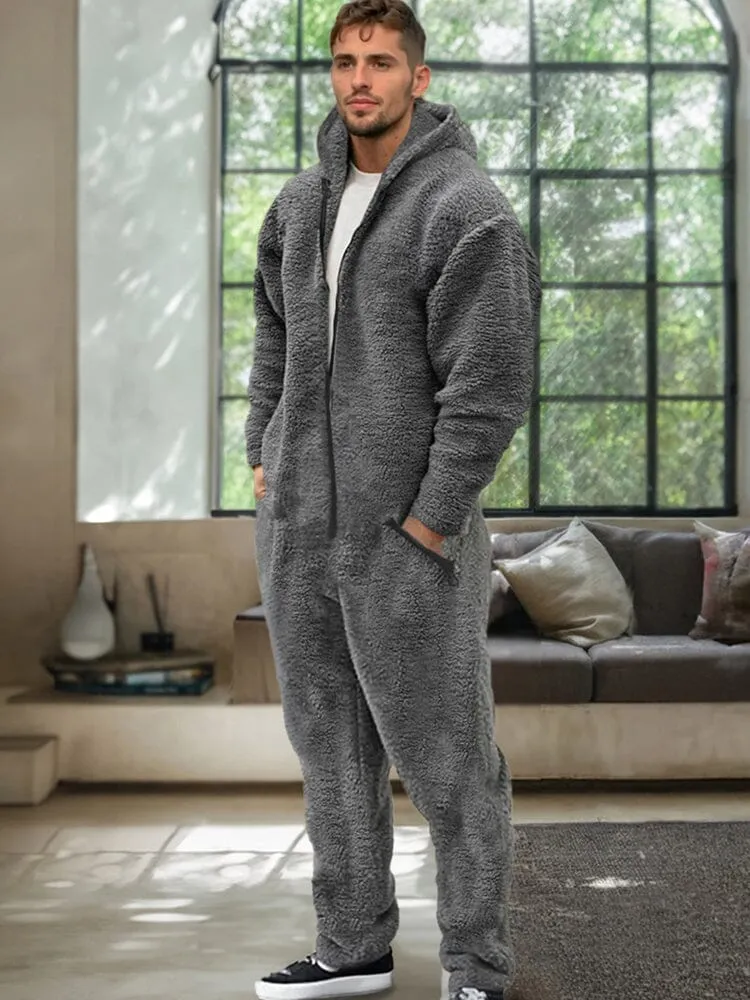 Comfy Polar Fleece Hooded Jumpsuit