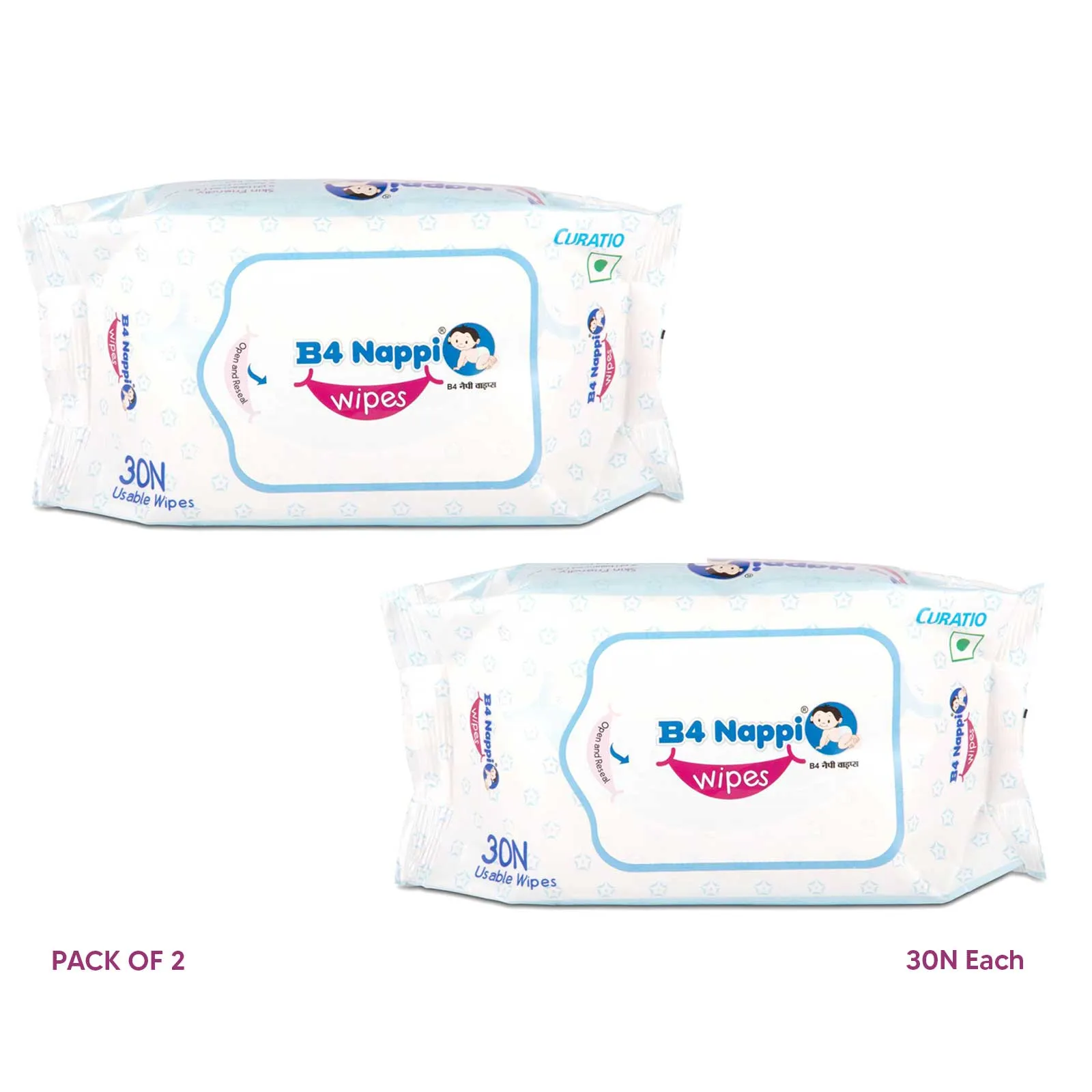 Curatio B4 Nappi Baby Wet Wipes with Vitamin E - Pack of 2 (30pcs Each)