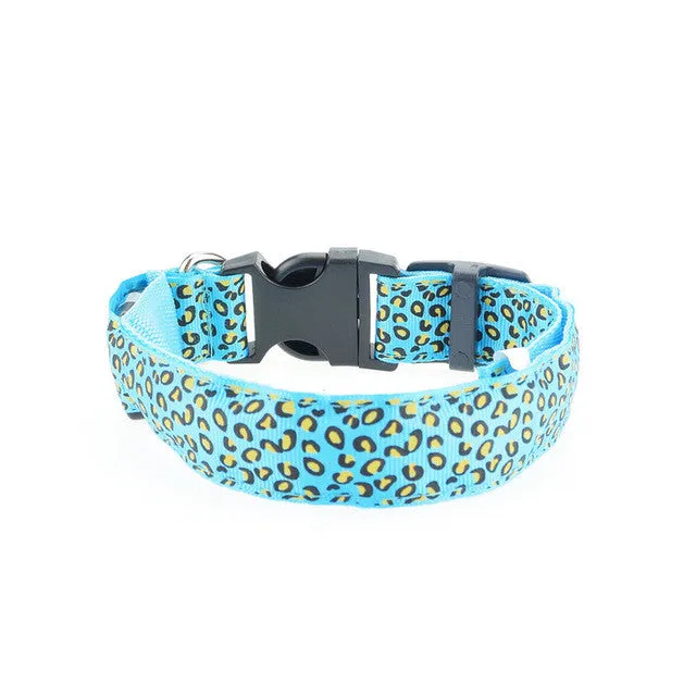 Dogstory Adjustable New Style Leopard Glow Cat Dog Collar Nylon Dog Harness Night Safe Flashing Pet Collars Fashion Accessories