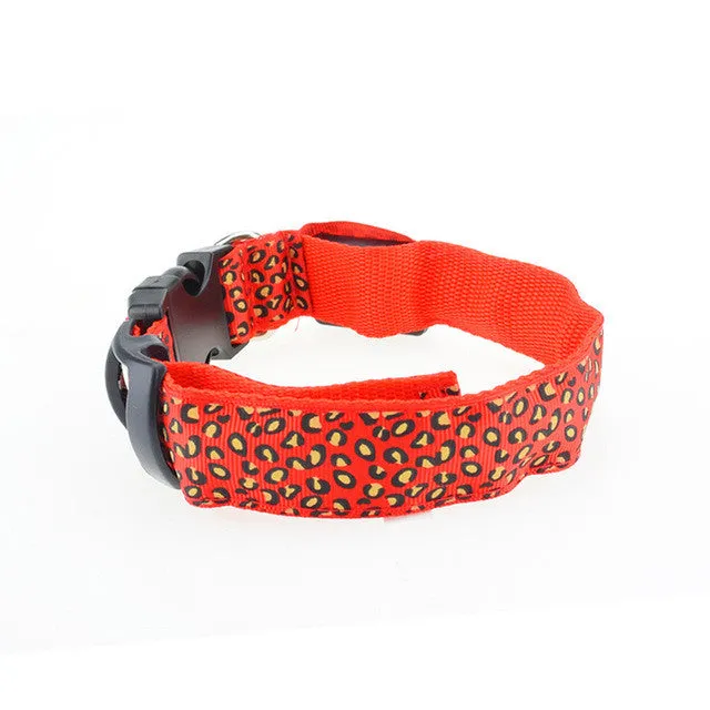 Dogstory Adjustable New Style Leopard Glow Cat Dog Collar Nylon Dog Harness Night Safe Flashing Pet Collars Fashion Accessories