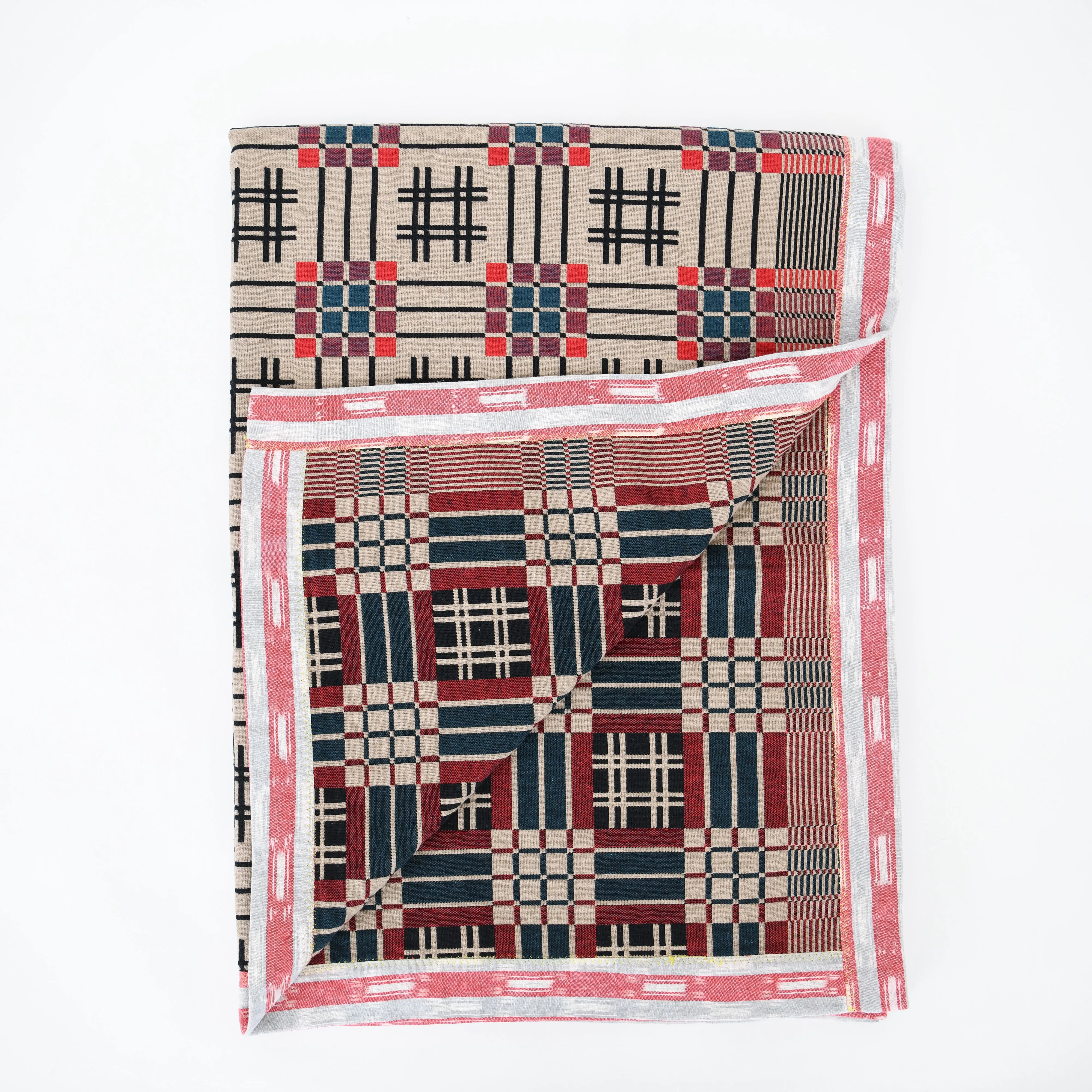 Gregory Parkinson Assamese Blanket : Tomato, Teal, Black