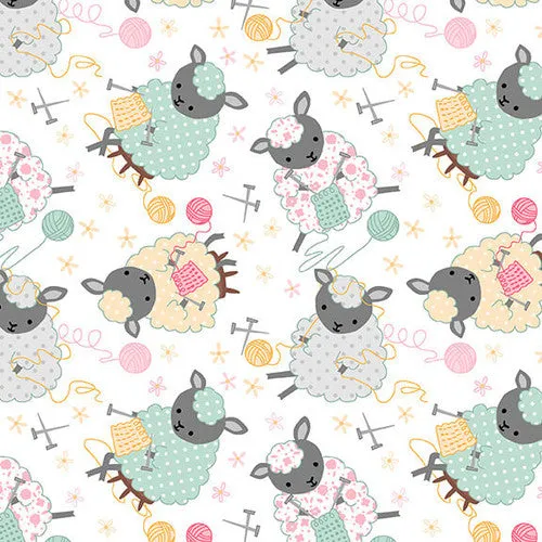 Knitting Sheep Cotton Flannel Fabric 13677