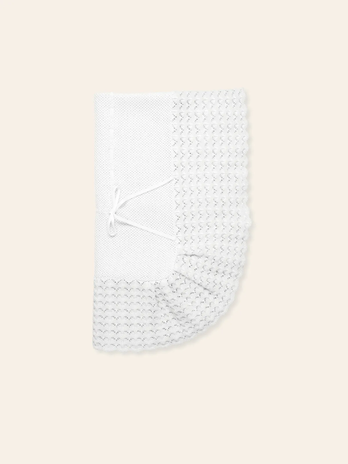 "White Knit Blanket with Velvet Trim – Made in Spain | T080