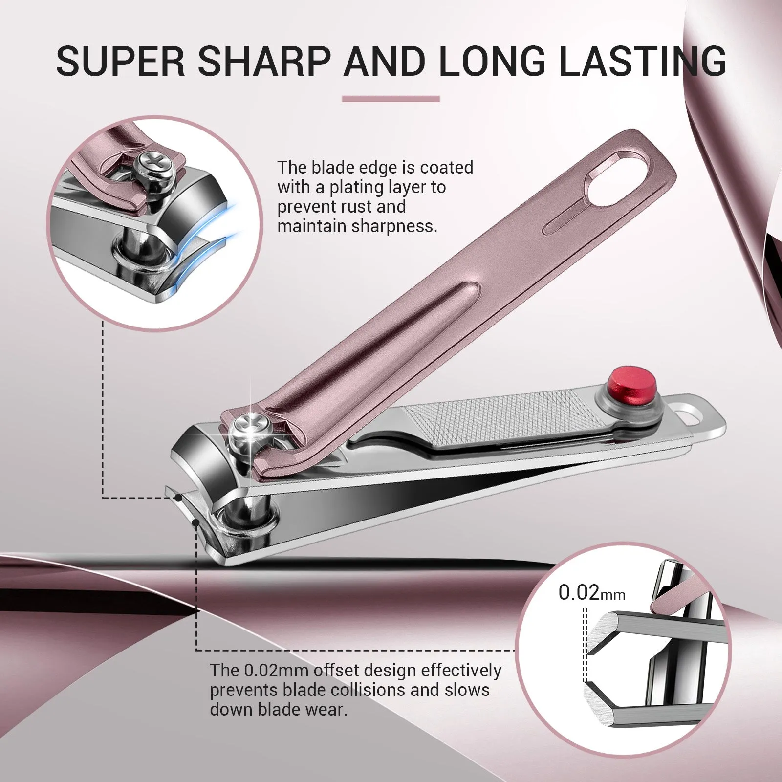 Stainless Steel Nail Clippers 3 in 1 Kit - Pink