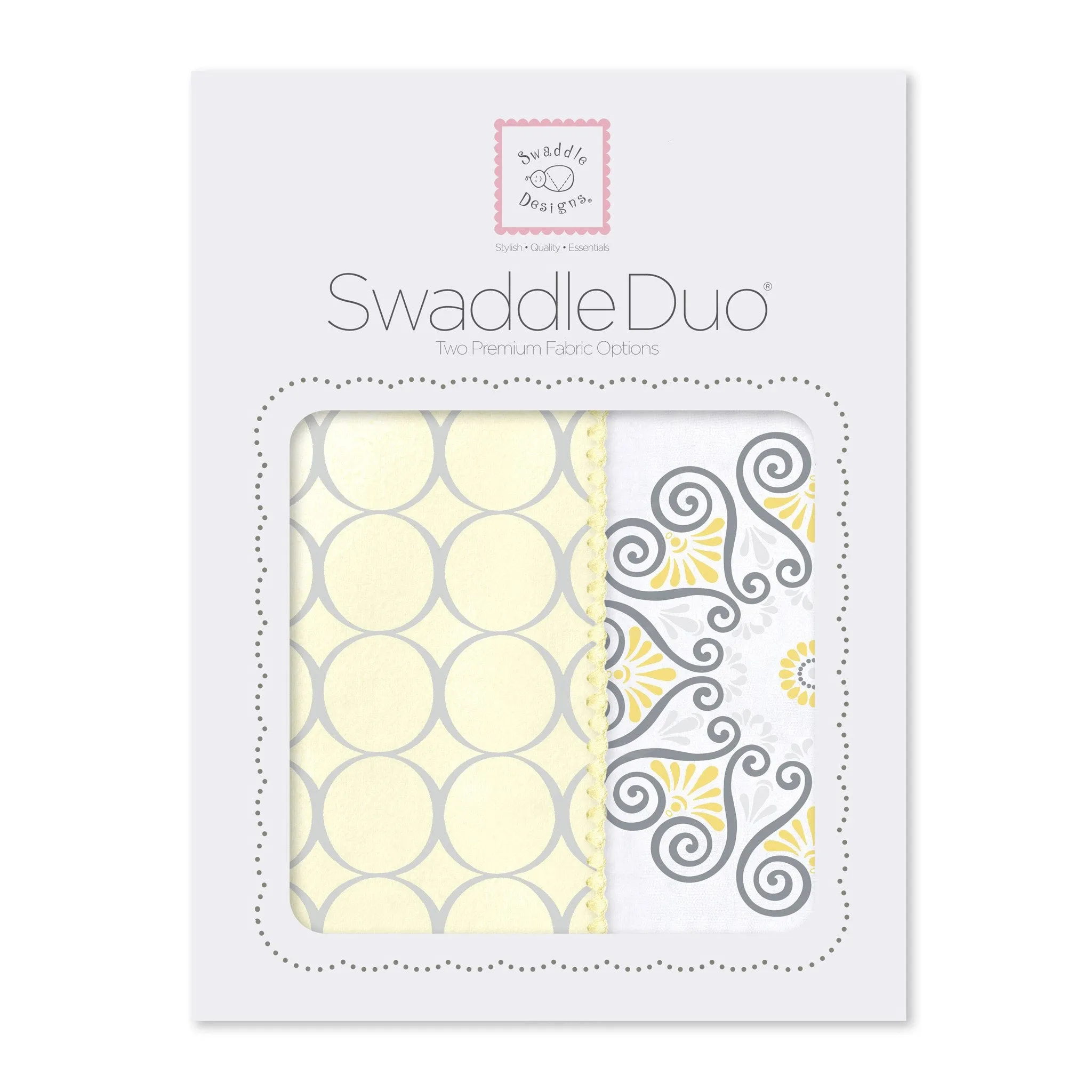 SwaddleDuo - Sterling  Mod Circles on Soft Yellow Banana & Yellow Medallions