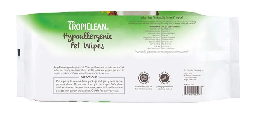 TropiClean Hypoallergenic Cleaning Pet Wipes