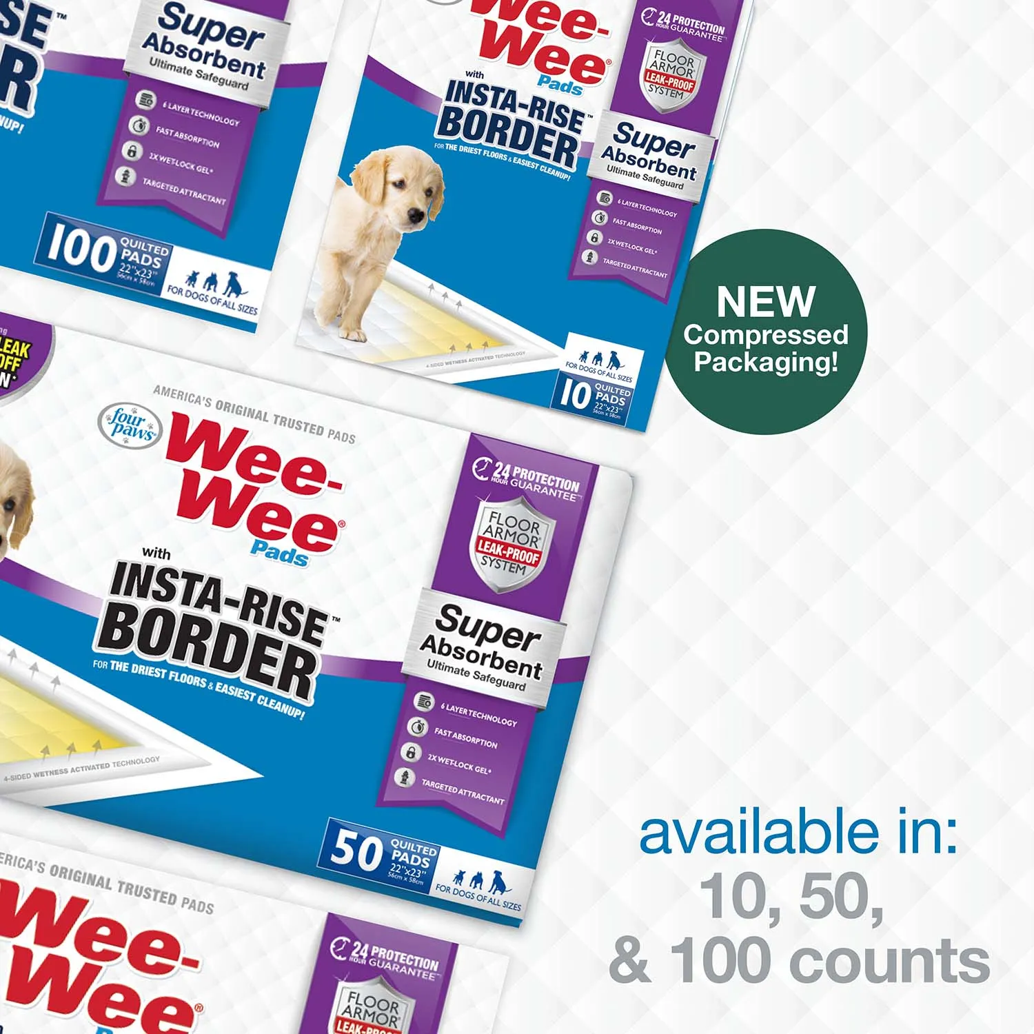 Wee-Wee Super Absorbent Dog Pee Pads with Insta-Rise Border